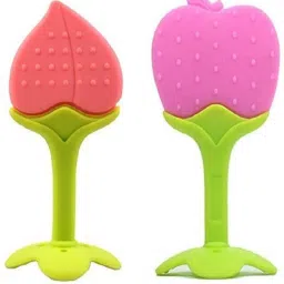 Baby Fruit Shape Silicone Teethers Soft Stick Chews Nibbler for Baby Dental Care BPA-Free for Infants Baby (Pack of 2) Teether and Feeder-24