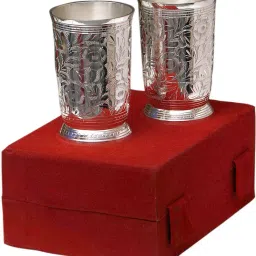Silver Plated Brass Water Glasses Set Of 2 Pcs Brass Decorative Platter-picture-4