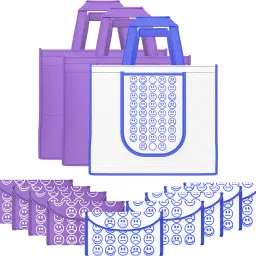Pack of 12 Smile Foldable Shopping Bags For Women | Purple & White Blue Pack of 12 Grocery Bags-image-64
