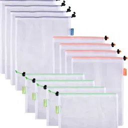 Reusable Mesh Storage Bag|4-S|4-M|4-L|12 Piece Set|White Pack of 12 Grocery Bags-image-41