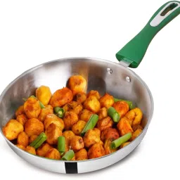 Stainless Steel 3-Layer Bottom Fry Pan with Green Bakelite Handle - 8.6 inch Fry Pan 22 cm diameter 1.7 L capacity-image-67