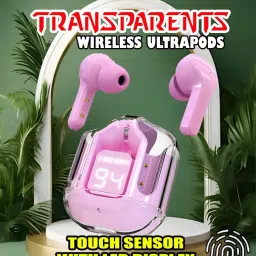 crecro Ultrapod Bluetooth Earbuds Headset Crystal Transparent Design,LED Display W4 Smart Headphones-image-52