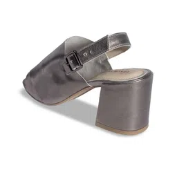 Peach Flores Textured Open Toe Leather Block Heel Mules image 3