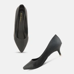 Mast & Harbour Black Textured Pointed Toe Kitten Heel Pumps image 2