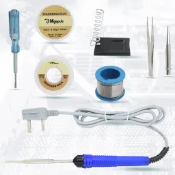 8in1 Basic 25W Soldering Iron Kit with 5 Meter Solder Wire, Flux, Stand, Tester, Bit, Tweezer, Wick 25 W Simple-3