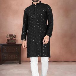 Men Chikan Embroidery Viscose Rayon Straight Kurta-image-43