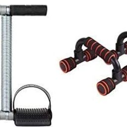 Combo of Double Spring Tummy Trimmer ABS Exerciser with Chest Press Push Up Bar Fitness Accessory Kit Kit-image-22