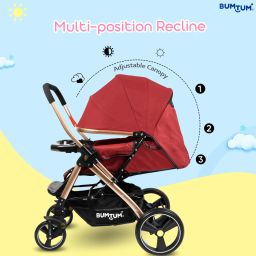 bumtum Luxury Baby Stroller/Pram 360°Swivel Wheel, Storage Basket Reversible Handlebar Stroller image 2