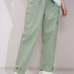 tokyo talkies Women Regular Fit Green Pure Cotton Trousers-picture-5
