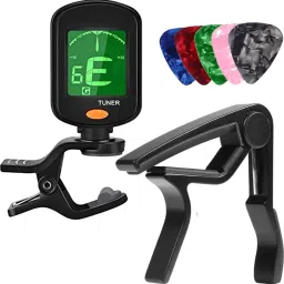 Guitar Tuner 360 degree Digital Tuner Easy to Use Highly Accurate Clip-on Tuner Best for Acoustic and Electric Guitar Bass Violin Ukulele With Capo & 5 Picks(Design may very) Automatic Digital Tuner-23