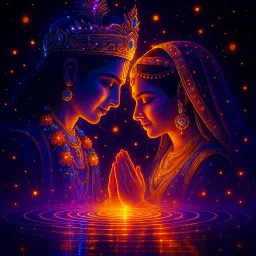 Krishna and Radha in Eternal Light Acrylic 14 inch x 14 inch Painting-3