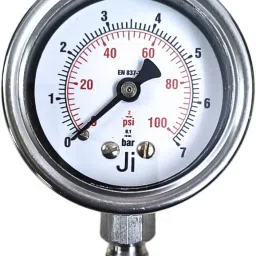 japsin instrumentation Economical Pressure Gauge, 2" Dial, 0-7 bar, Bottom Entry, 1/4" BSP (M) Conn, SS Dial Indicator image 2
