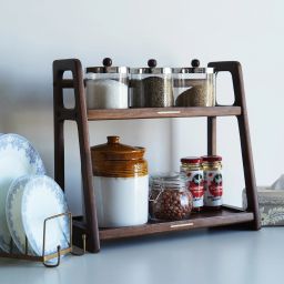 Containers Kitchen Rack Medha Solid Wood Teak Finish Kitchen Rack With 2 Open Storages Shelves Wood-image-9