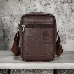 Brown Men Sling Bag - Extra Large Stylish Royal Leather Sling Bag for Men Women | chest crossbody Side Bag Men Travel | Small Sports Hiking Trekking Travelling Bag | Bike tourister Office Pure Leather Messenger Bags Men | Passport Mobile Sling pouch boys Girls | corporate gift Item men | diwali rakhi festival gift items set waterproof.-image-78
