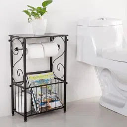 38565 Space Saving Black Metal Bathroom Table Stand Storage Shelf Iron Toilet Paper Holder-image-18
