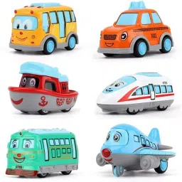 Unbreakable Diecast Metal Mini Cars Set Cartoon Train Bus Taxi Tram Plane Ship-44