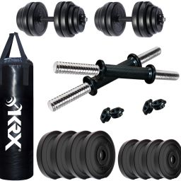 30 kg PVC-DM-30KG-COMBO 16 ((5 kg x 4)+(2.5 kg x 4)) with Unfilled Punching Bag, Home Gym Combo-14
