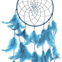 Dream Catcher Traditional Indian wall Art for Bedrooms, Home Wall, Hanging Design, lightblue 45 cm Feather Dream Catcher-image-4