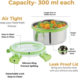 uninox 2 Containers Lunch Box Set - 350ML Stainless Steel Lock Green Color 2 Containers Lunch Box image 3