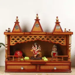 dzyn furnitures Sunanda Bhawan Large Wall Mount Pooja Mandir without Door (Teak Gold)-picture-9
