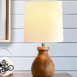 homesake Mini Farmhouse Wooden Dowel Pot Table Lamp, White-picture-0