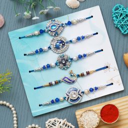 Designer SetOf5-04 Assorted Rakhi, Chawal Roli Pack, Greeting CardSet-image-53