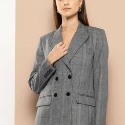Women Checkered Double Breasted Formal Blazer-image-52