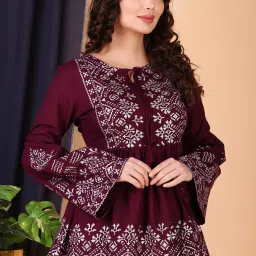 Party Bell Sleeves Printed Women Maroon Top-image-100