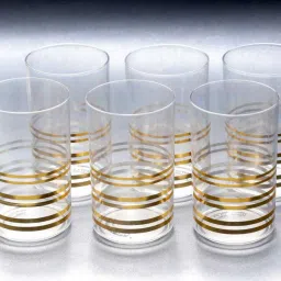 (Pack of 6) Gold bodar Clear Transparent Water & Juice Glasses plastic Glass (300ml) Glass Set Water/Juice Glass-5