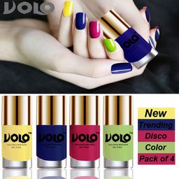 volo Dazzling Glow Long Stable High Definition Nail Polish Combo Set Combo-No-02 Yellow, Royal Blue, Passion Pink, Parrot Green-picture-34