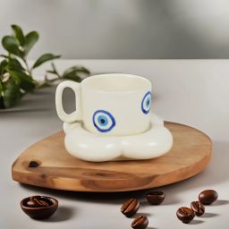 Pack of 1 Ceramic Elegant Evil Eye Design Premium Cup and Saucer Set | Coffee Mug | Tea Set-image-47
