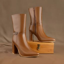 Women’s 9 CM Tan Casual Formal Buckle, Slipon Party Wear Boot And Dress Boots Boots For Women-image-81