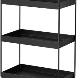 easyroot Containers Kitchen Rack Multifunctional 3 Tier Storage Shelf Rack, Black Color (Pack of 1)-Metal. Iron-picture-0