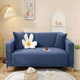 Cortina Blue Self-Design 2-Seater Sofa Cover With Arms-image-69