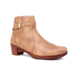 The Roadster Lifestyle Co. Women Beige Mid Top Block Heel Chunky Boots With Buckle Detail-picture-35