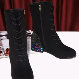 LULU & SKY Women Embellished Block-Heeled Suede Chunky Boots-image-31