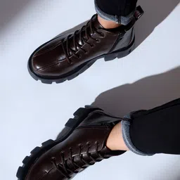 The Roadster Lifestyle Co. Women Coffee Brown Mid Top Flatform Heel Chunky Boots-28