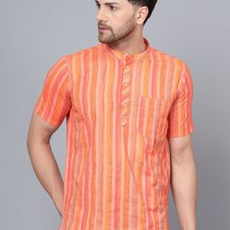 Latest Chikan Garments Striped Band Collar Pure Cotton Short Kurta-image-64