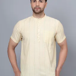 Latest Chikan Garments Striped Band Collar Pure Cotton Short Kurta-image-91