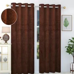 exporthub Brown Floral Velvet 7 Ft Blackout Eyelet Door Curtains (Set of 2)-picture-13