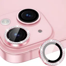 CASELIA Back Camera Lens Ring Guard Protector for iPhone 15/15 Plus Individual Metal Diamond, Ring 9H Hardness (Pink Diamond)-image-47