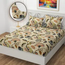 yaakholic Beige Microfibre 310 TC King Size Fitted Bedsheet With 2 Pillow Covers-picture-5