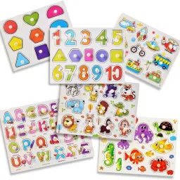 6 Pack Wooden Learning Puzzles for Kids - Educational Animals Numbers , Shapes and Letter Pegboard Puzzles - Fantastic Educational Aid for Children, Toddlers and Babies-10