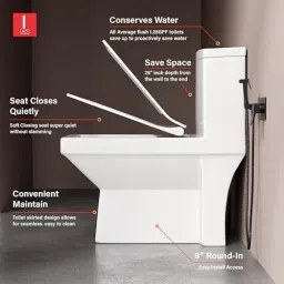 lapo Ceramic One Piece Western Toilet Commode with Soft Close Toilet Seat, Commode with Washdown Flush System, Floor Mounted European Commode Toilet-SRA Western Commode image 5