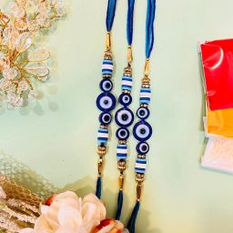 tanaira Evil Eye Rakhi Combo of 3 Assorted Bracelet Set image 3