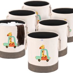 Cotton, Polyester Pack of 6 43 Ltr Clothes Basket with Handles | GM-8-BG | Giraffe- Grey & White Storage Basket-picture-16