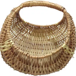 Moon shaped 10"inch Cane Bamboo Basket for Storage|Gifting|Pooja|Wedding|Hamper Wooden Fruit & Vegetable Basket-image-16