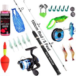 1.5MTR Fishing rod 150 cm with fishing reel and frog Solid fiber Multicolor Fishing Rod-image-15