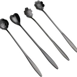 4 Pcs Flower Shape Spoons Set, Cutlery Kitchen Tableware, Black Dessert Spoon Stainless Steel Dessert Spoon, Coffee Spoon Set-image-40