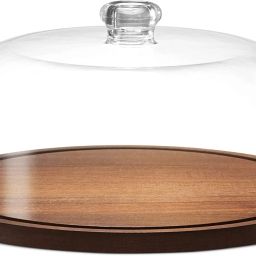 Wooden Cake Stand with Acrylic Dome, Round Cake Dessert Serving Tray Platter Acrylic, Wooden Cake Server-17